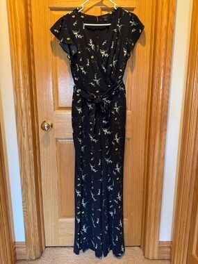 Ann Taylor Navy Floral Wrap Jumpsuit